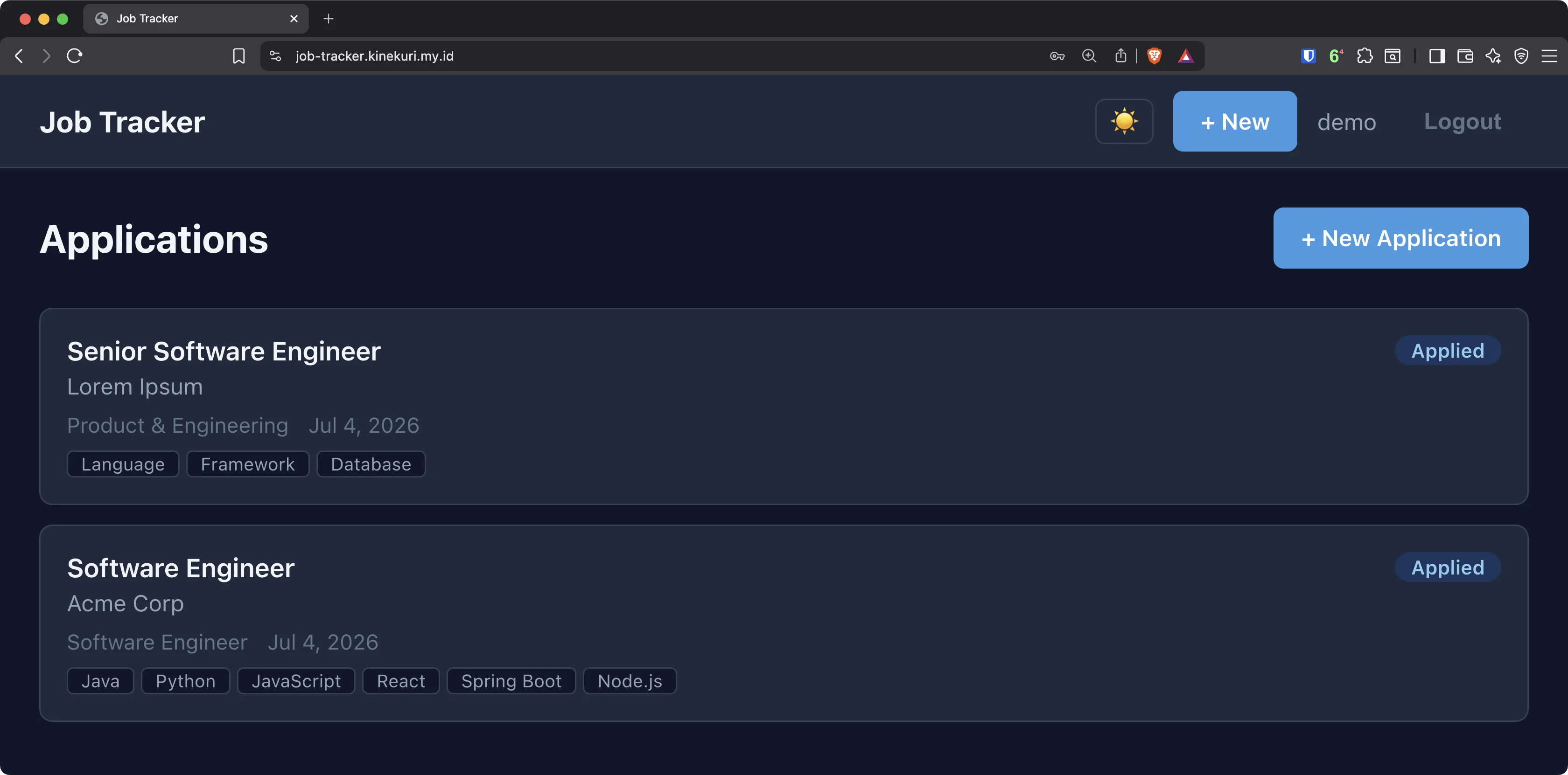 Simple Job Application Tracker